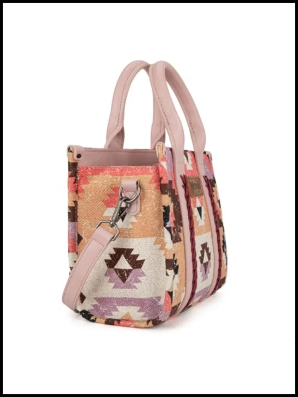 Boho Aztec Tote Bag with Leather Handles, Crossbody Strap